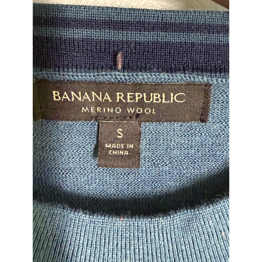 Banana Republic Merino Wool Sweater Mens Small Blue Teal Crew Neck Pullover Knit - Picture 3 of 3